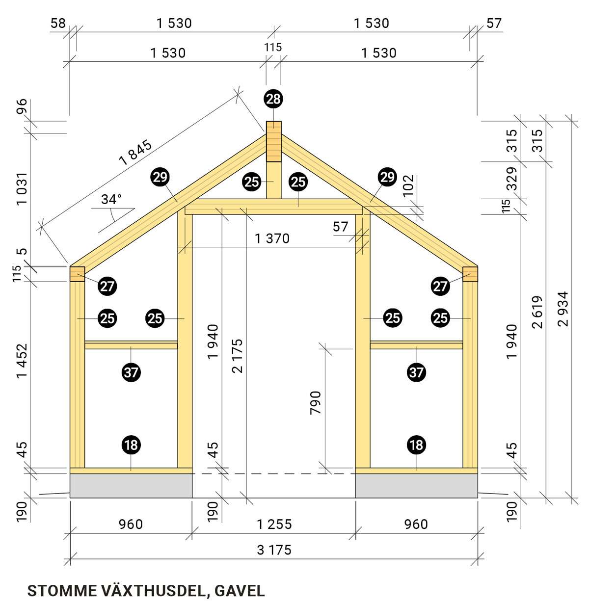 Växthuset Stomme växthusdel, gavel