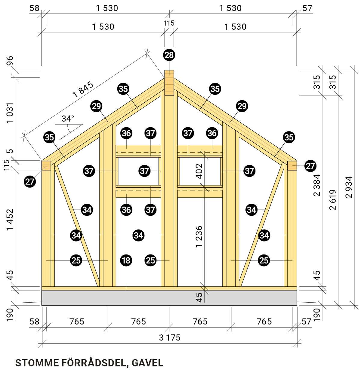 Växthuset Stomme förrådsdel, gavel