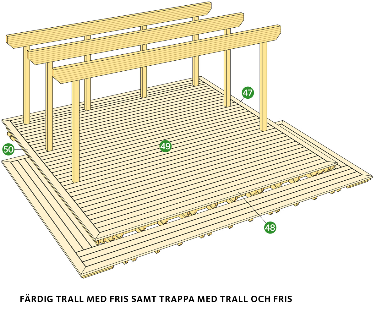 Färdig trall med fris samt trappa med trall och fris