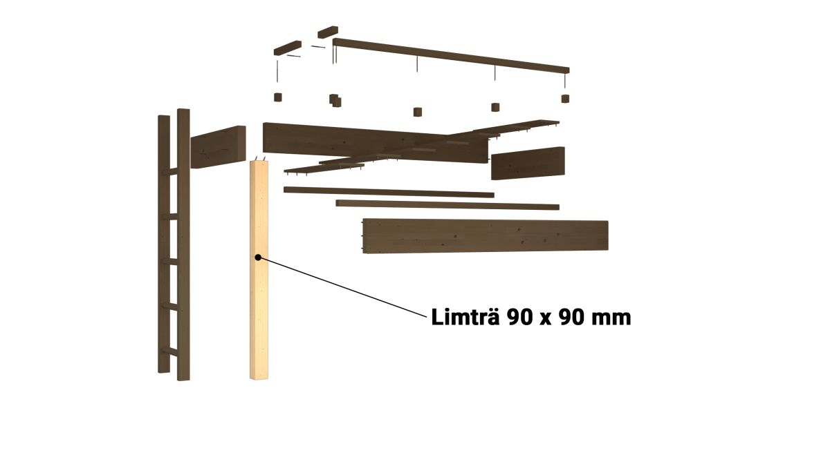 Loftsäng sprängskiss med mått (B)